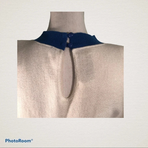 Vintage SCHRADER KNIT Sz ? Blue & Cream Dress - Picture 7 of 9